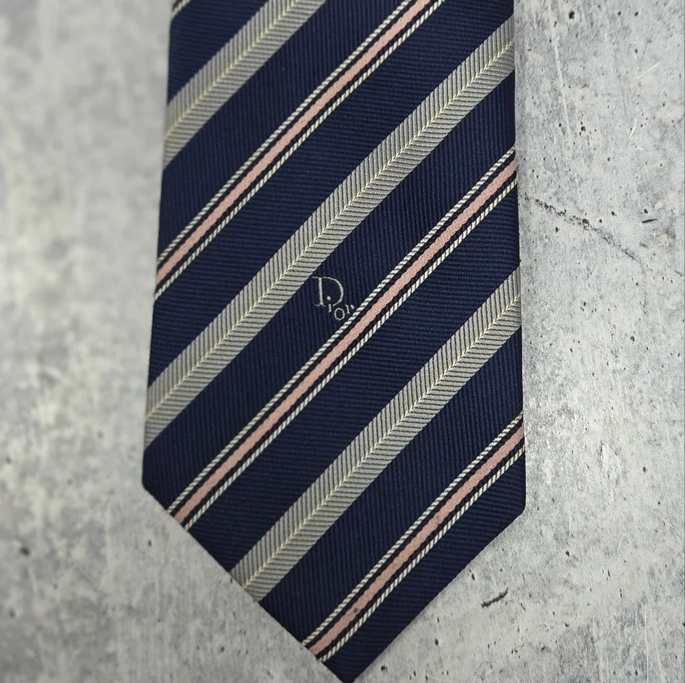 Vintage Christian Dior | Navy Pink Gray Diagonal Striped Tie